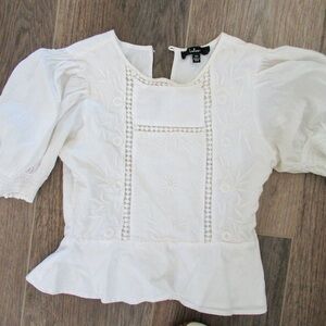 Lulu's White Embroidered Peplum Top